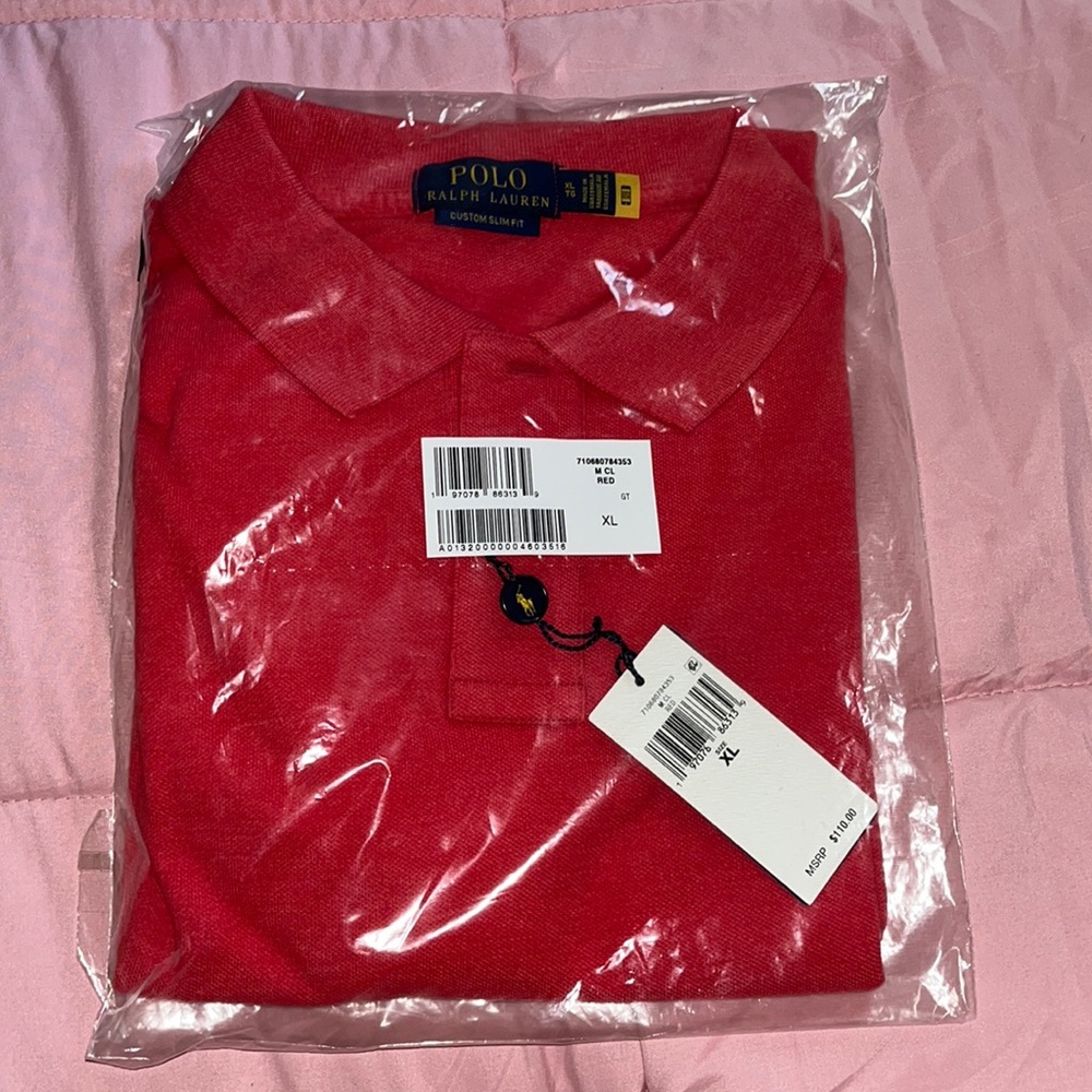 Men’s red Ralph Lauren polo shirt